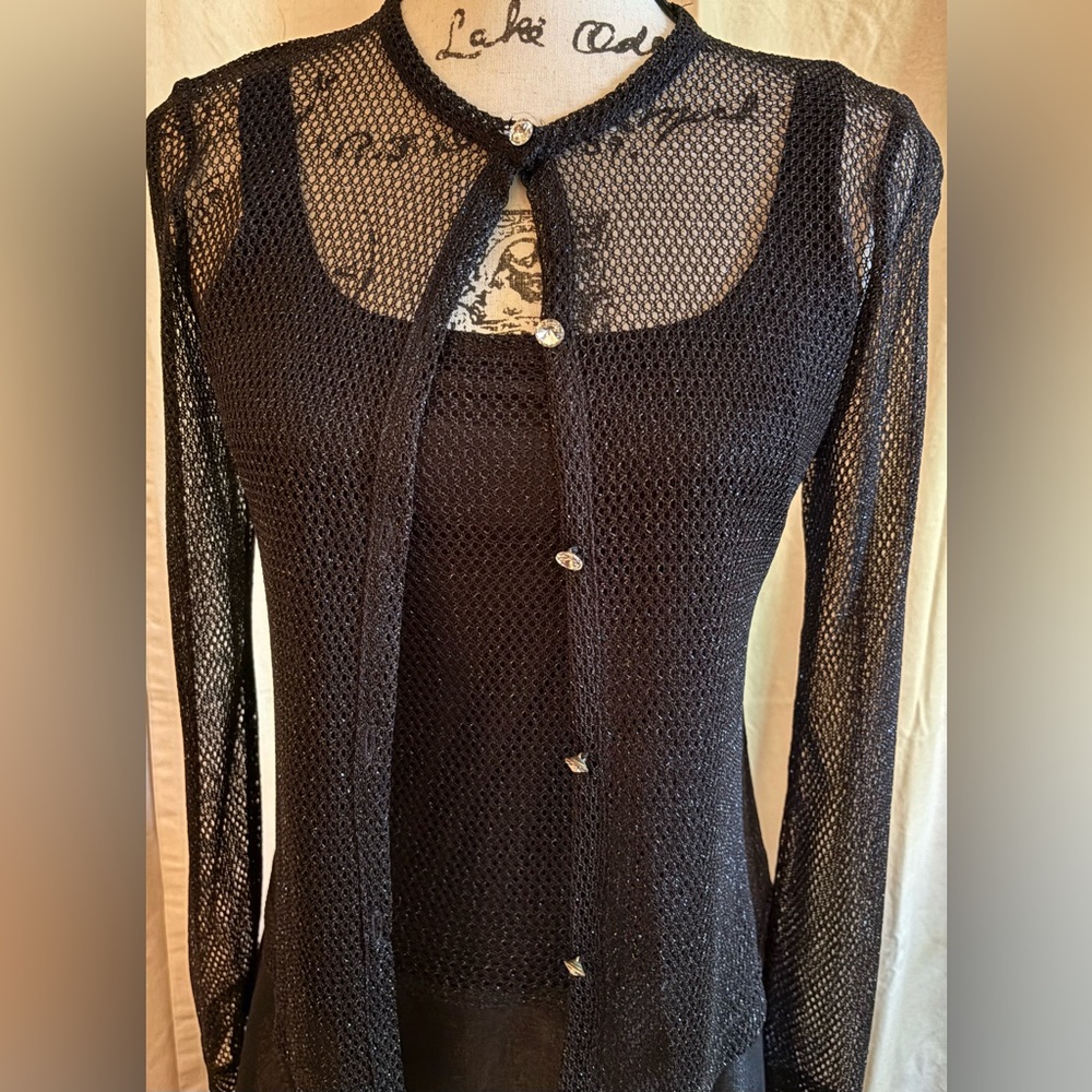 JS Collections Black 2 piece shimmering dress w/cardigan